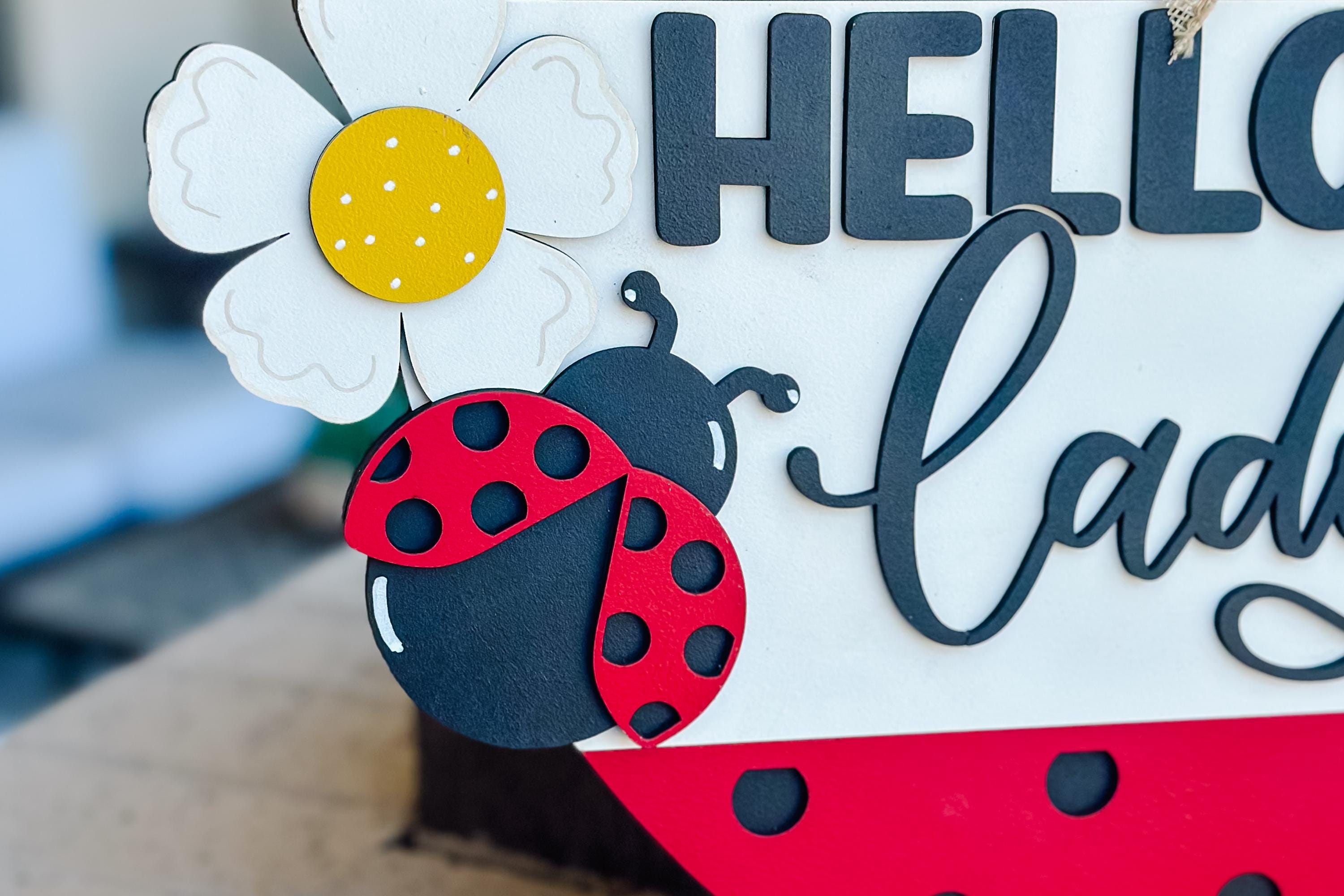 Hello Ladybug SVG, Ladybug Door Hanger Laser File, Spring Porch Decor ...