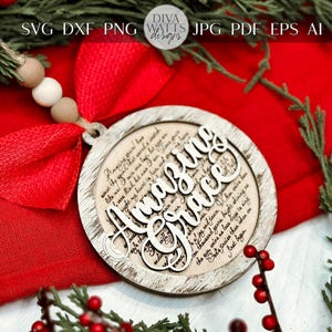 Amazing Grace Christmas Ornament SVG for Laser Cutting - Beautiful Hymn Design | Laser Ornament SVG | Easy Ornament svg