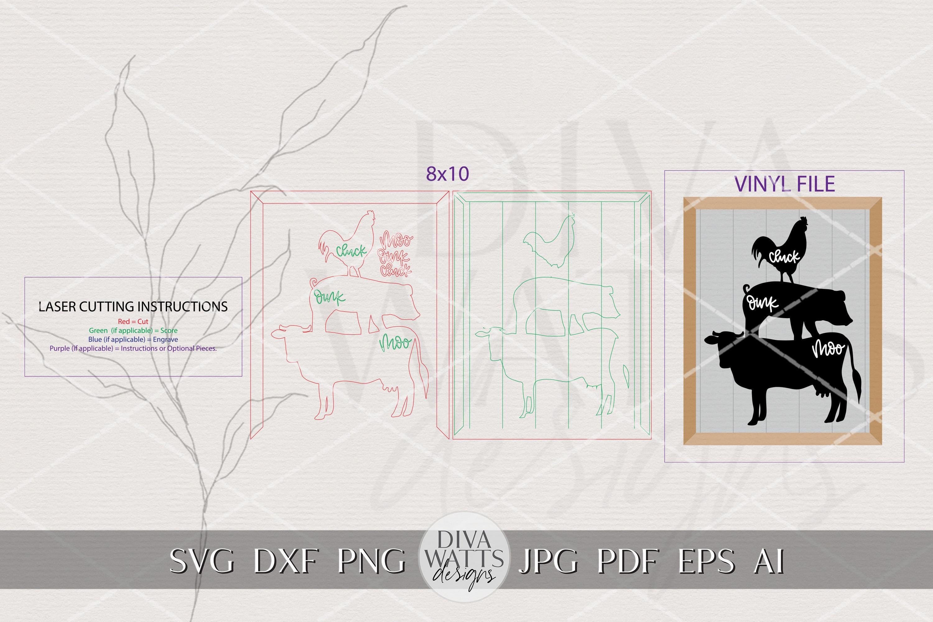 Farm Animal Stack SVG for Laser Cutting, Farmhouse Animal Sign File ...