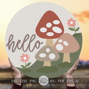 Bonjour SVG Cottagecore accroche-porte svg Cottagecore svg pour signe de bienvenue svg Cricut svg pour accroche-porte signe champignons svg pour signe Bonjour svg