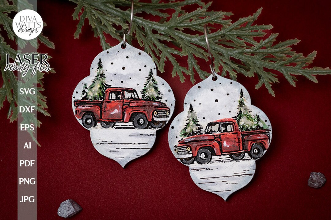 Little Red Truck Earrings SVG for Laser Earrings With Truck