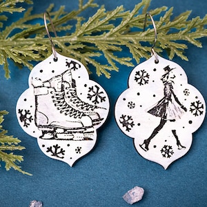 Ice Skate Earrings SVG For Laser Earrings With Ice Skating Glowforge Earrings Christmas SVG Winter Earrings For Glowforge Skater SVG Earring