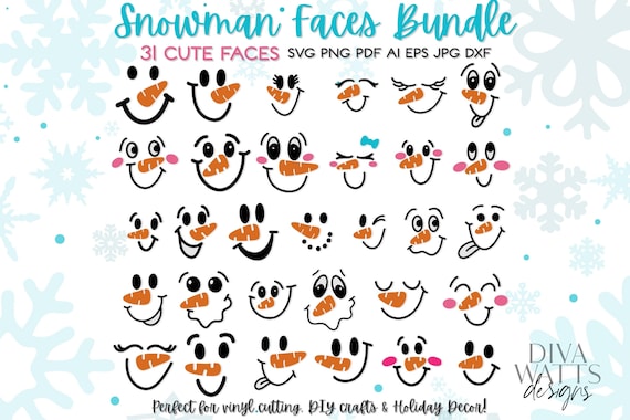 Snowman Faces SVG Bundle | 31 Cute Snowman Face Designs for Christmas Crafts | Perfect for Cricut, Silhouette & DIY Holiday Decor