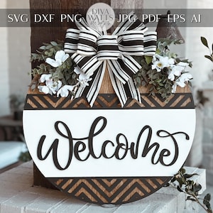Bem-vindo Porta Hanger SVG, Arquivo Geométrico Recortado a Laser, Design de Placa de Porta Redonda, Glowforge SVG, Xtool, Decoração de Boas-vindas de Fazenda