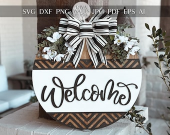 Welcome Door Hanger SVG, Geometric Laser Cut File, Round Door Sign Design, Glowforge SVG, Xtool, Farmhouse Welcome Decor