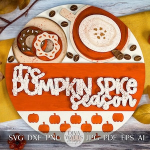 Pumpkin Spice Season Laser SVG | Fall Door Hanger SVG | Autumn Pumpkin Latte Decor | Laser Cut File