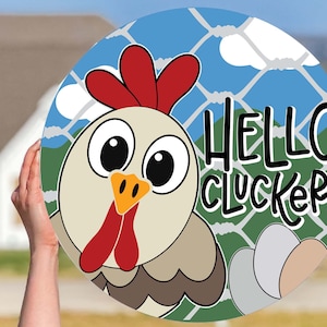 Hello Cluckers SVG | Farm Chicken Door Hanger Design