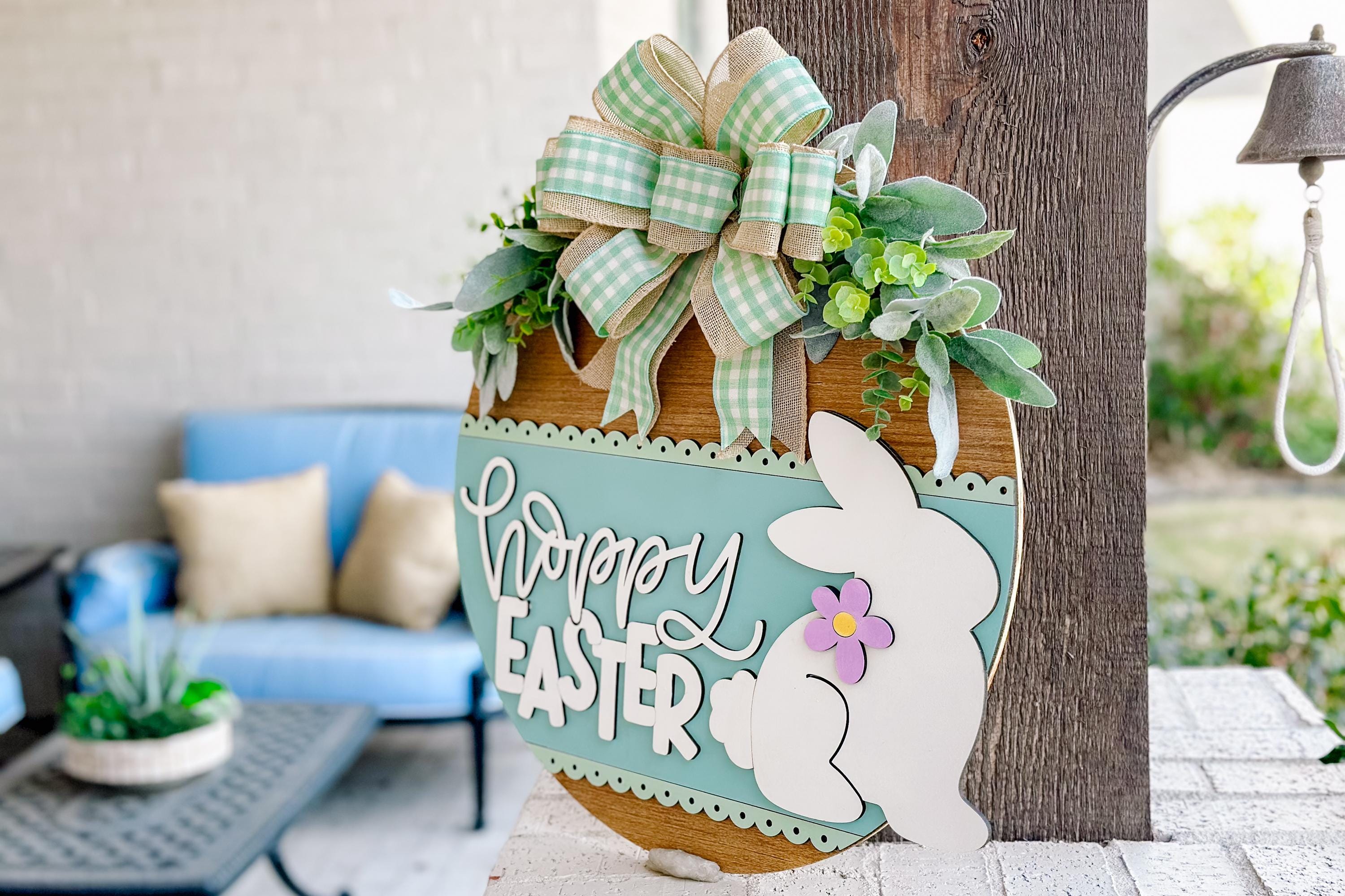 Hoppy Easter Bunny Door Hanger SVG – Round Laser Cut File for Spring ...