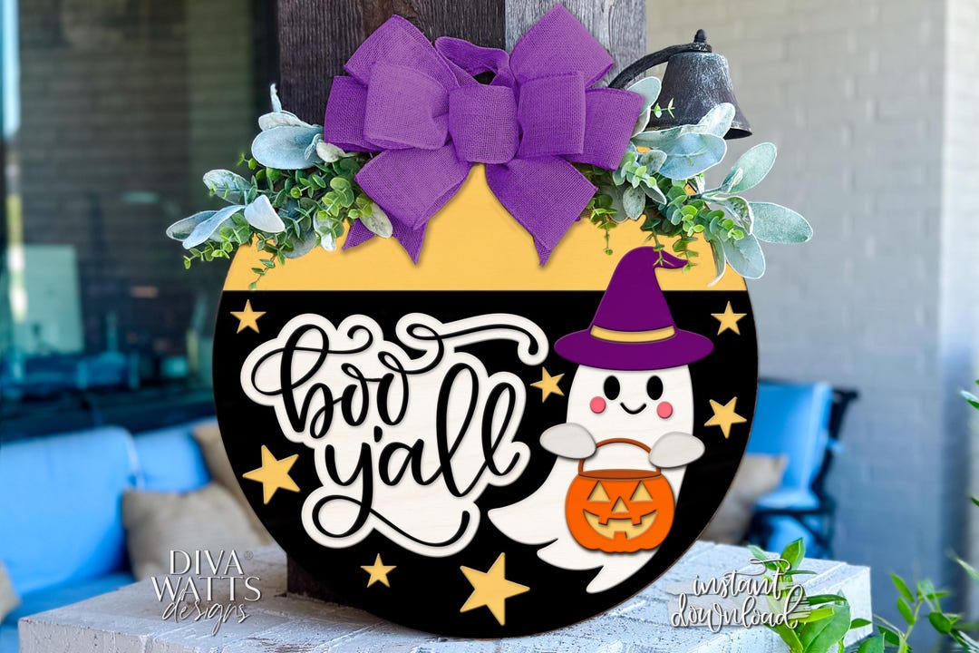 Laser Cut Door Hanger SVG | Boo Y’all Halloween Ghost Sign SVG | DIY ...