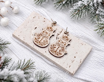Dangle Earring SVG Folk Art Snowman Christmas Design for Cottagecore Winter Markets, Boutique Inventory and Handmade Earring Sellers