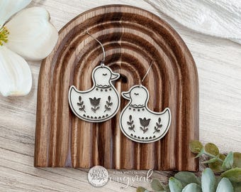 Laser Cut Earring SVG Folk Art Duck Dangle Cottagecore Farmhouse Bird Earrings for Boutique Makers Spring Markets Handmade Gifts