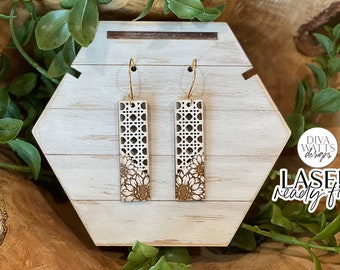 Boho Sunflower Rattan Drop Earrings Glowforge SVG | Floral Laser File