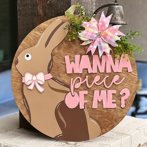 Accroche-porte Pâques lapin en chocolat SVG, Pâques drôle fichier découpé au laser, panneau de Pâques en couches 3D, panneau laser printemps, fichier Glowforge Xtool