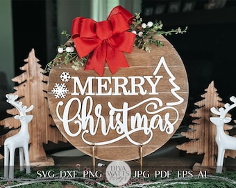 Frohe Weihnachten Türschild SVG - Rustikale Urlaub Dekor Laser Cut Datei - Festliches Zeichen SVG für das Laserschneiden