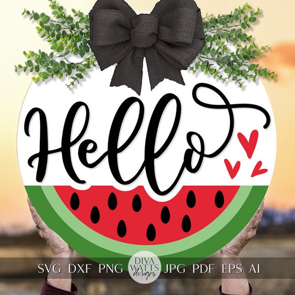 Hello SVG Summer Watermelon svg Door Hanger For Summer SVG Door Hanger SVG For Summer Sign Summer Round Sign svg Watermelon svg Cricut svg