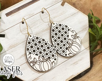 Fall Pumpkin Rattan Drop Earrings Glowforge SVG | Autumn Earring Design