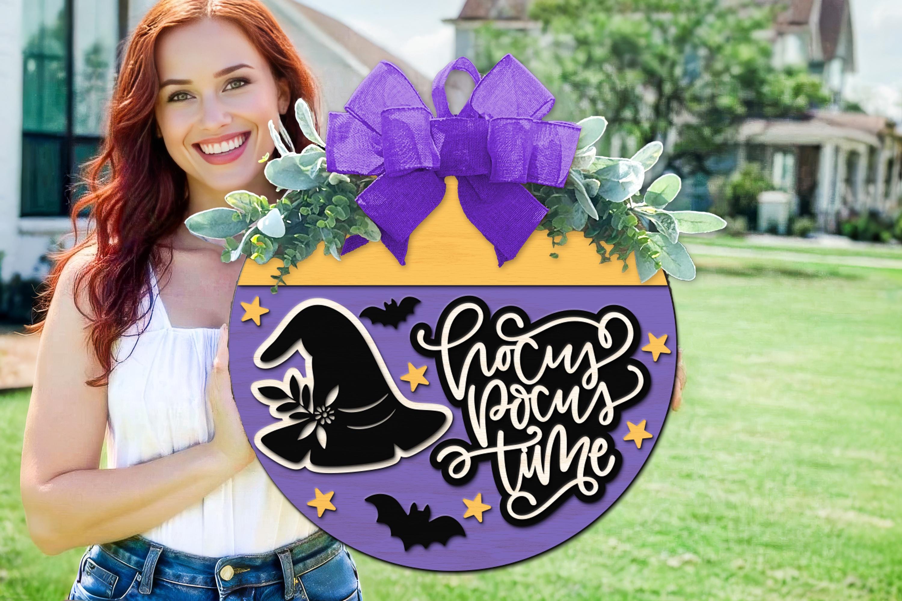 Hocus Pocus Door Hanger SVG | Halloween Witch Hat Sign SVG | Laser Cut ...