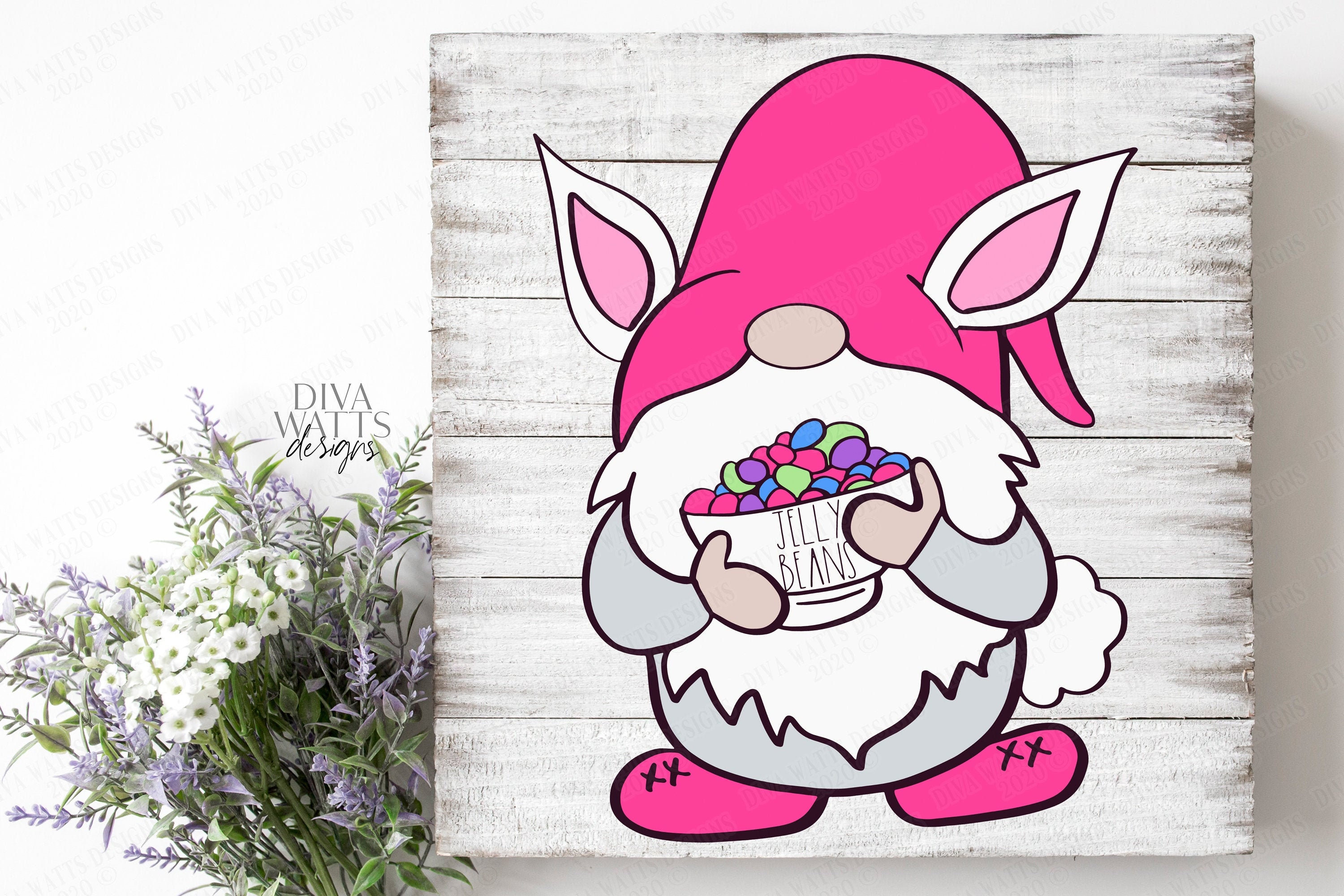Download Svg Easter Bunny Gnome With Farmhouse Style Jelly Bean Bowl Etsy