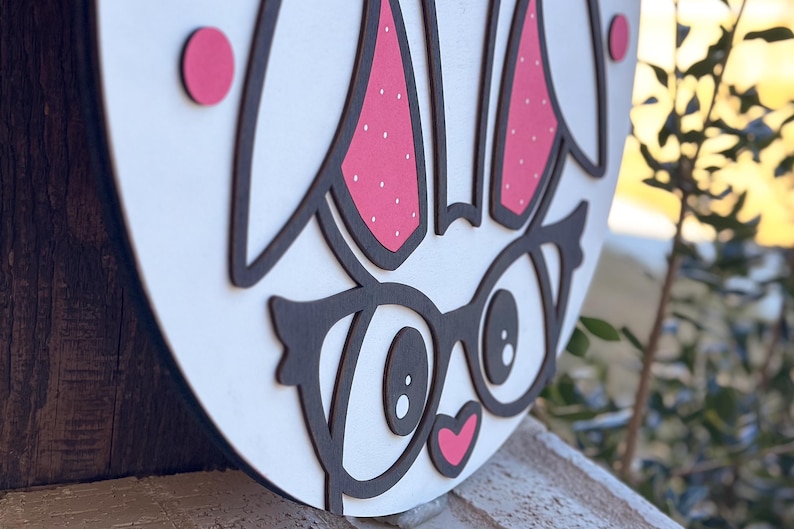 Happy Easter Bunny Door Hanger SVG, Glasses Rabbit Laser Cut File ...