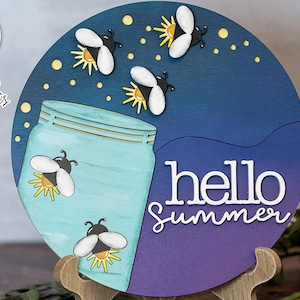 Hello Summer Fireflies Glowforge SVG | Laser Door Hanger Fireflies Design