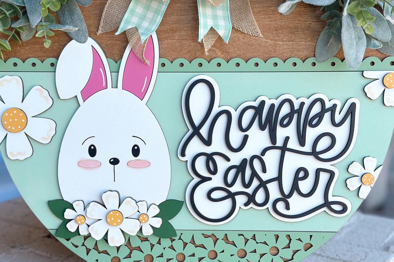 Happy Easter Bunny Door Hanger SVG, Laser Cut File, 3D Layered Easter ...