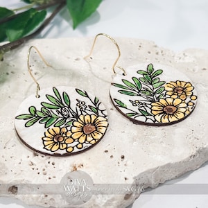 Laser Cut Earring SVG | Floral Engraved Earring File | DIY Jewelry SVG for xTool Glowforge | Spring Bouquet svg Earrings