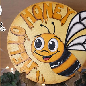 Hello Honey Glowforge Laser SVG | Bumble Bee Door Hanger Design