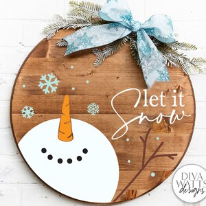 Let It Snow Snowman SVG | Christmas Round Sign Design - Etsy