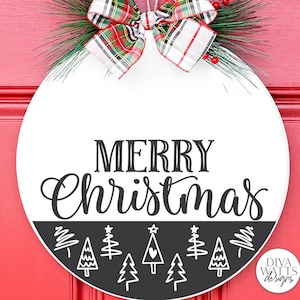 Merry Christmas SVG | Tree Pattern Door Hanger Design - 2 VERSIONS INCLUDED