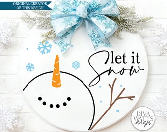 Let It Snow Snowman SVG | Christmas Round Sign Design