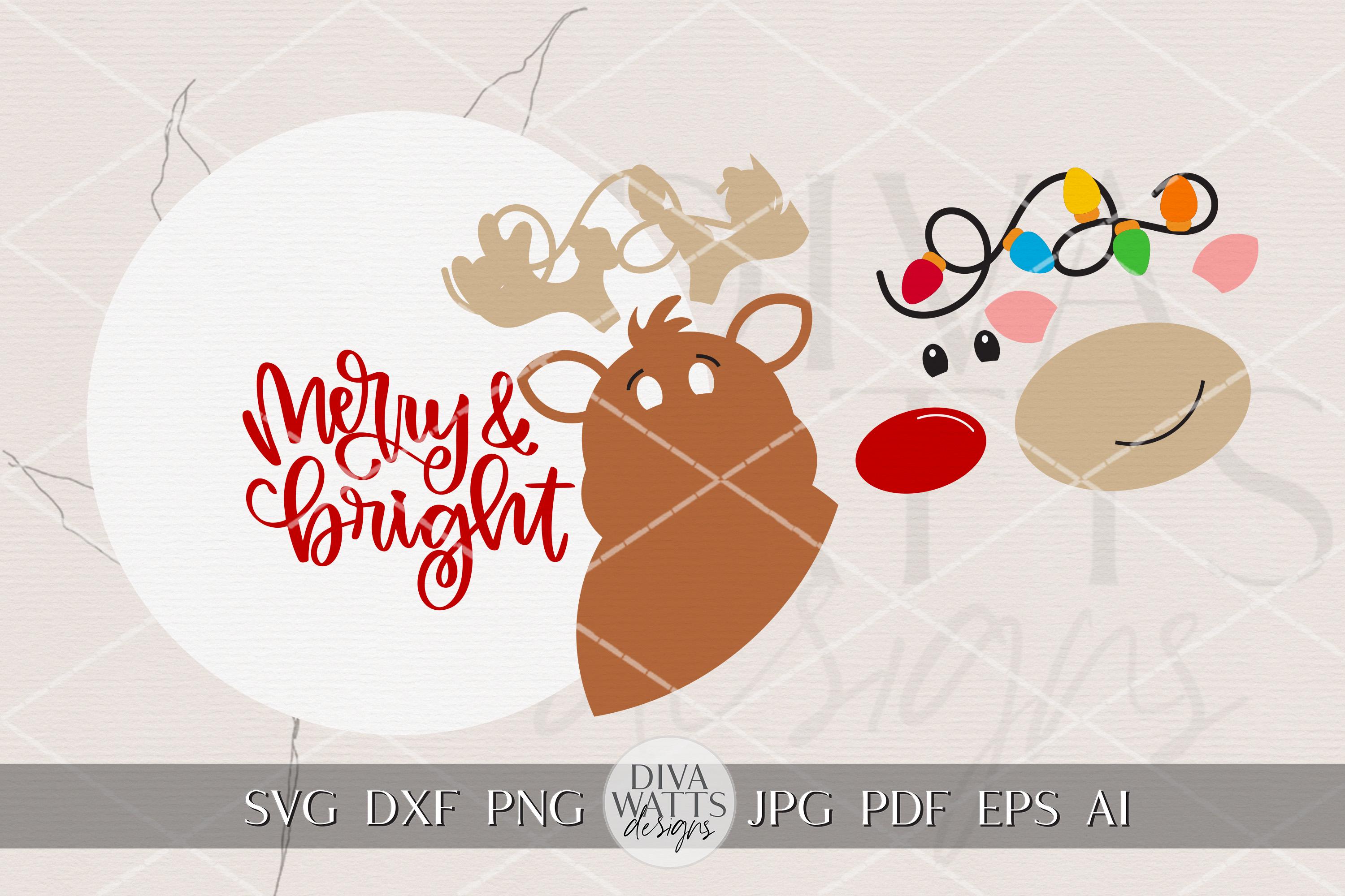 Merry & Bright Reindeer Round Door Hanger SVG | Christmas Lights Laser ...