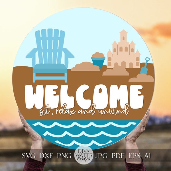 Welcome SVG SandCastle SVG Ocean svg Cute Beach Hanger svg Beach Chair Welcome sign SVG Beach Door Hanger Beach House sign