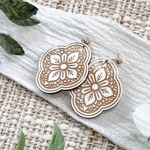Laserskurna örhängen Svg Marockansk kakel Ovala Dingla Örhängen Blommig Mandala Santorini Stil Smyckesfil För Handgjorda Boutique Designs bild 3