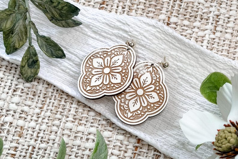 Laserskurna örhängen Svg Marockansk kakel Ovala Dingla Örhängen Blommig Mandala Santorini Stil Smyckesfil För Handgjorda Boutique Designs bild 3