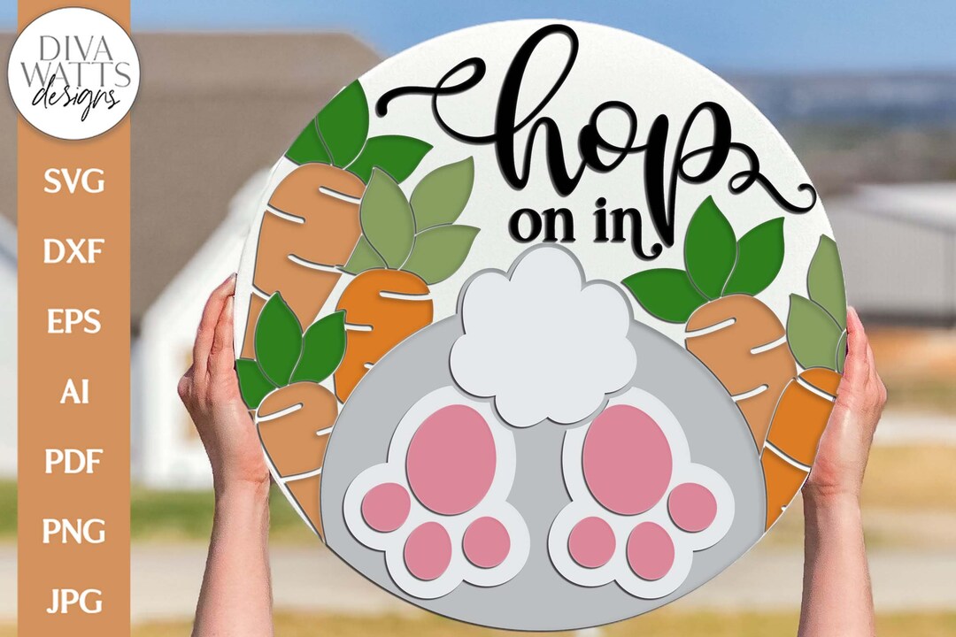 Hop on in SVG | Easter Bunny Butt & Carrots Door Hanger Design - Etsy