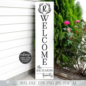 Cartello di benvenuto verticale con monogramma e cognome / Cartello per veranda inclinata / Personalizza / SVG DXF eps png e altro! / Download digitale