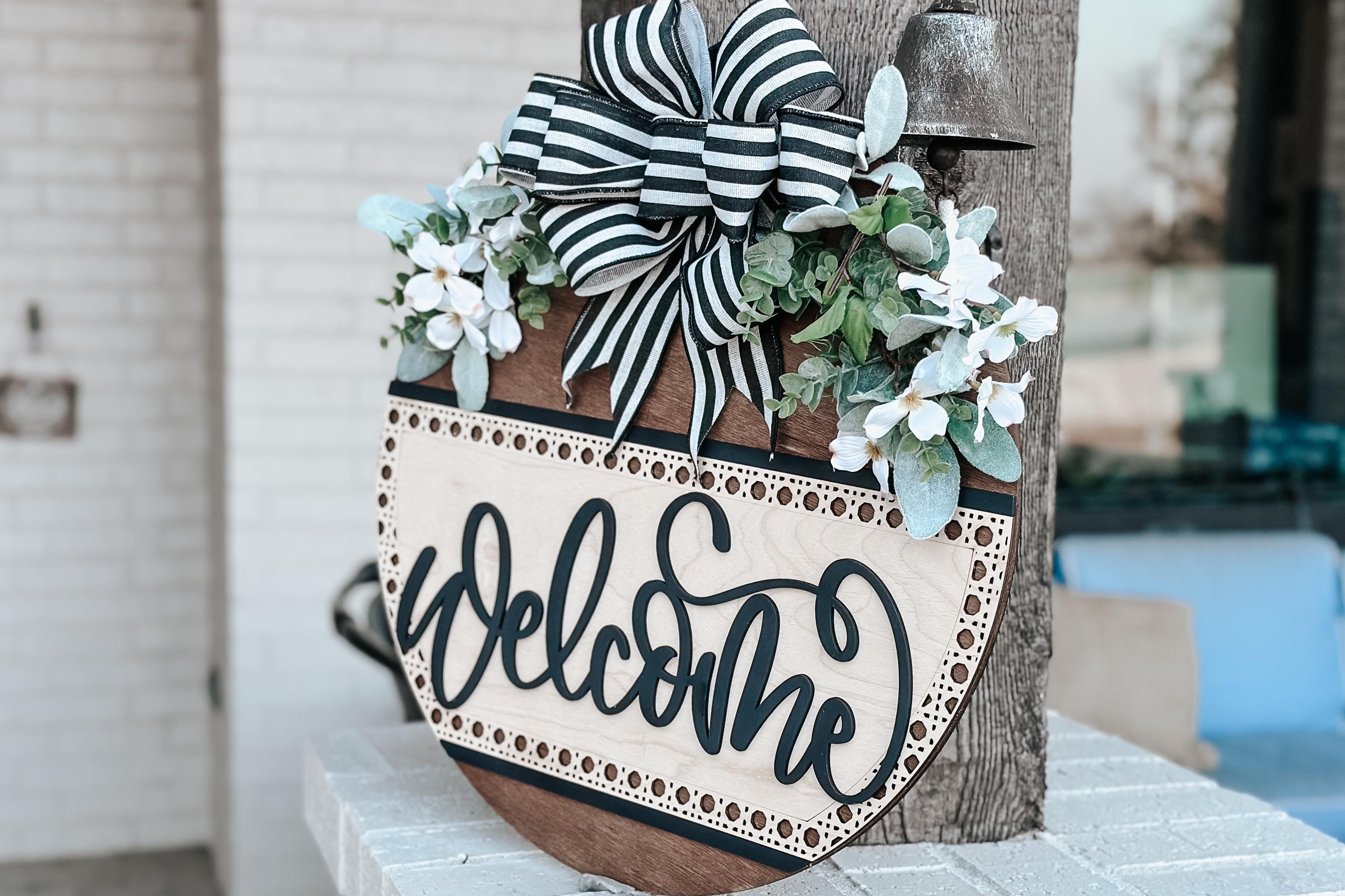 Welcome Sign SVG for Laser Cutting, Round Door Hanger File, Farmhouse ...