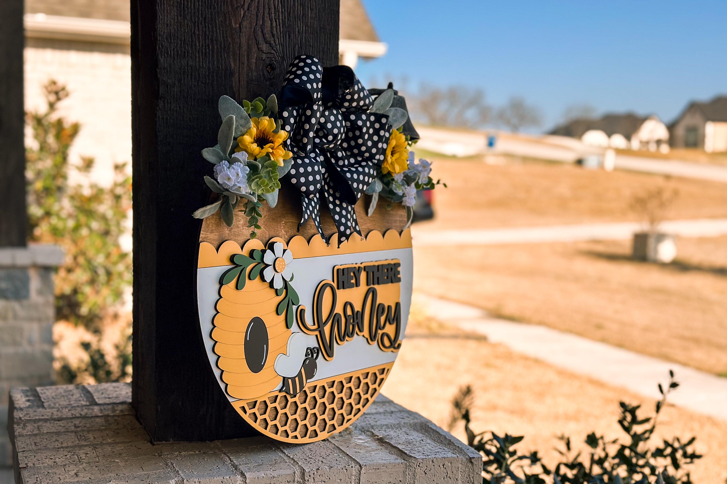 Hey There Honey Door Hanger SVG | Laser Cut File | Bee Themed Wood