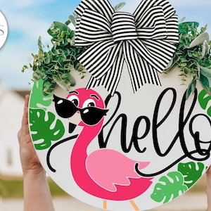 Hello SVG | Funny Pink Flamingo Door Hanger Design