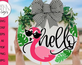 Hello SVG | Funny Pink Flamingo Door Hanger Design