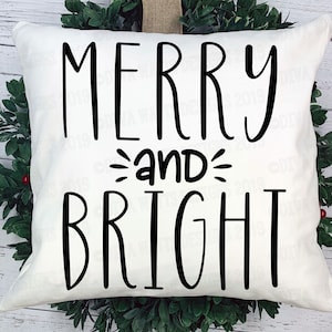 SVG Merry and Bright | Cutting File | Christmas Holiday DXF PNG jpg eps | Sign | Farmhouse Rustic  Vintage Style | Skinny Letters