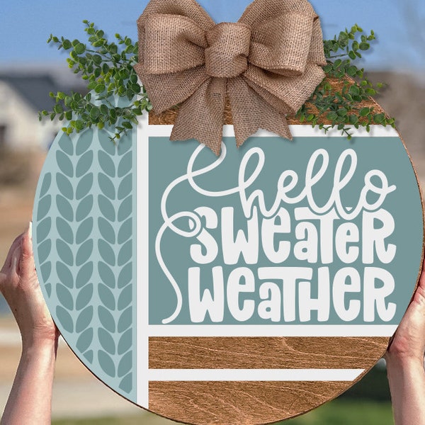 Hello Sweater Weather SVG Door Hanger For Fall SVG Fall Hello SVG Fall Welcome svg Modern Farmhouse Door Hanger svg Boho Door Hanger svg