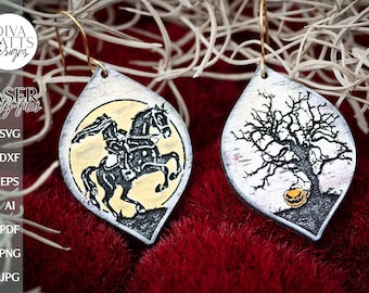 Sleepy Hollow Earrings SVG Headless Horseman Earrings Glowforge Earrings Sleepy Hollow Halloween Earrings For Laser