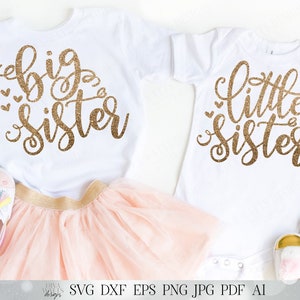 Sorella maggiore / Sorella minore / Set di file da taglio / SVG DXF e altro / Magliette abbinate / Bambina / Sorelle