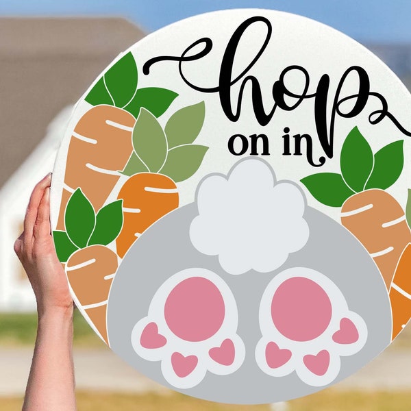 Hop On In SVG | Easter Bunny Butt & Carrots Door Hanger Design