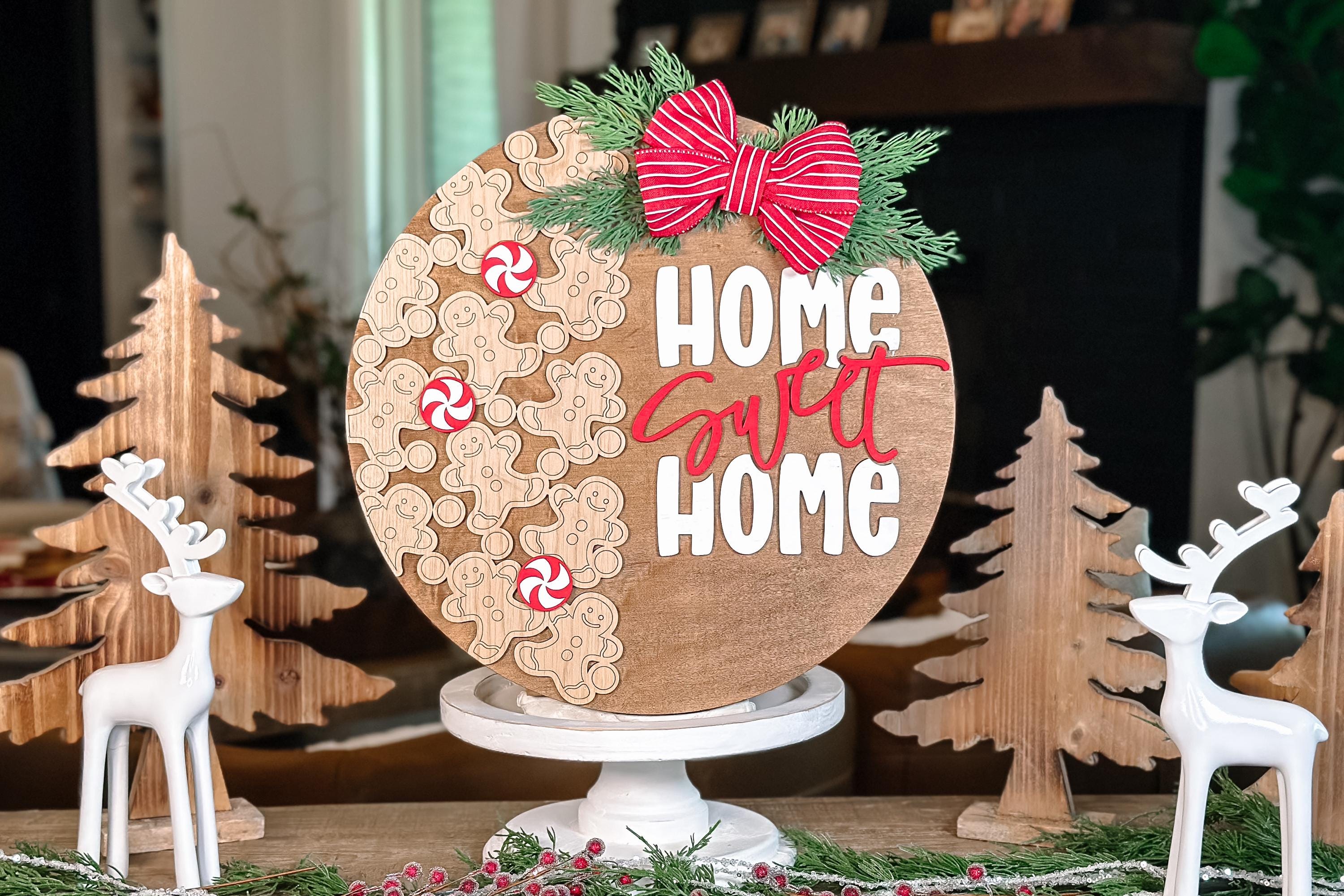 Home Sweet Home Gingerbread Men SVG Laser Cut File – Christmas Round ...