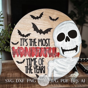 C'est la plus belle période de l'année SVG - squelette d'Halloween et chauve-souris pour Cricut, découpe laser et créations DIY