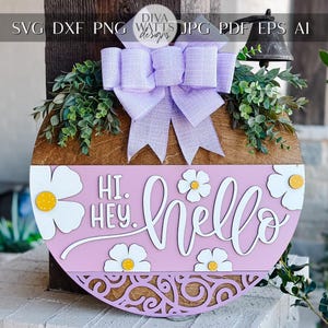 Accroche-porte SVG, fichier floral découpé au laser, motif rond de printemps, SVG Glowforge, Xtool, décoration d'intérieur de ferme