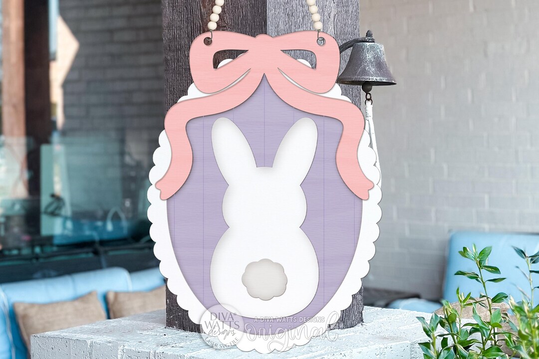 Easter Bunny Door Hanger SVG Laser Cut File Round Spring Bunny Sign DIY ...
