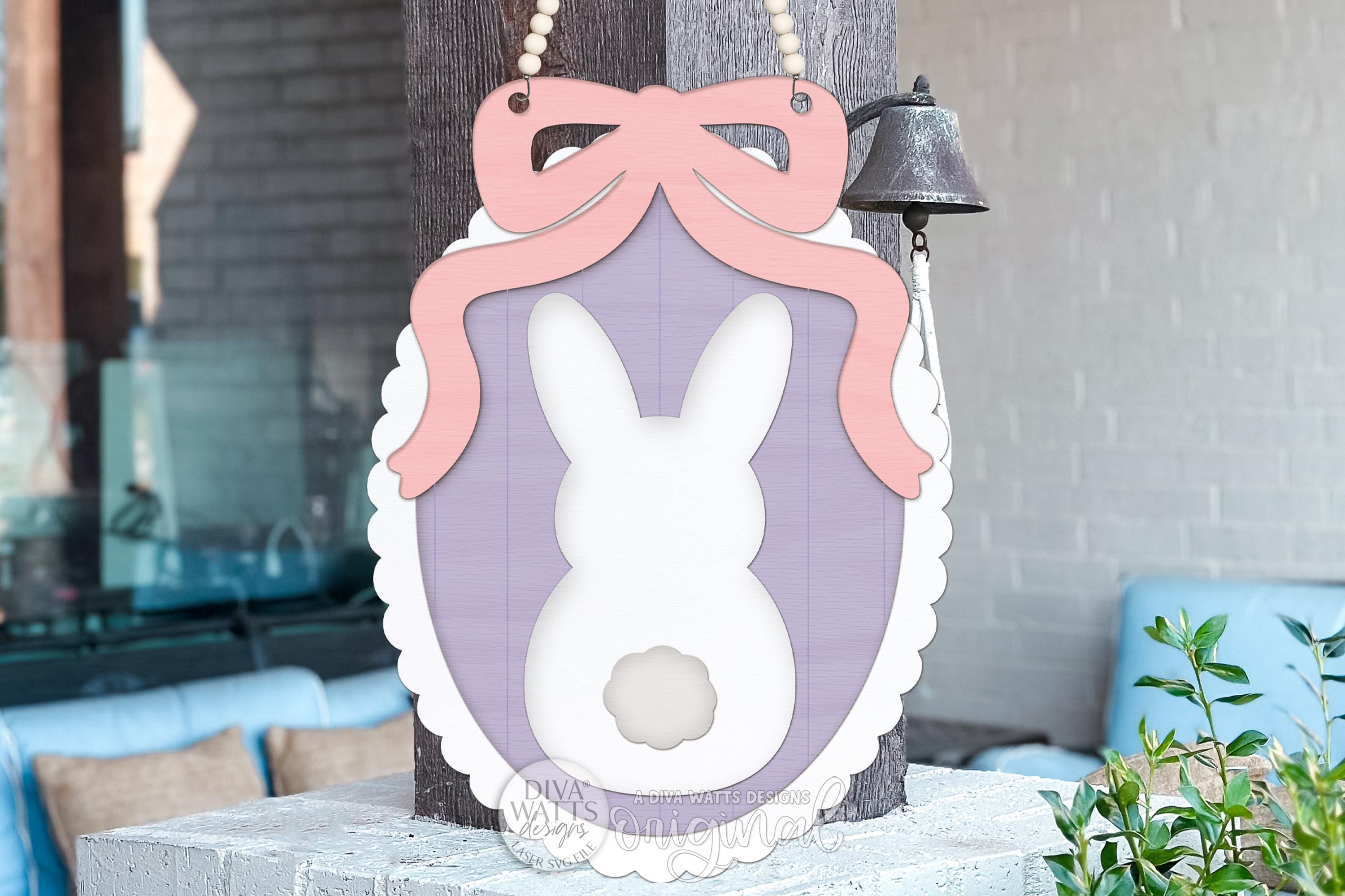 Easter Bunny Door Hanger SVG Laser Cut File Round Spring Bunny Sign DIY ...